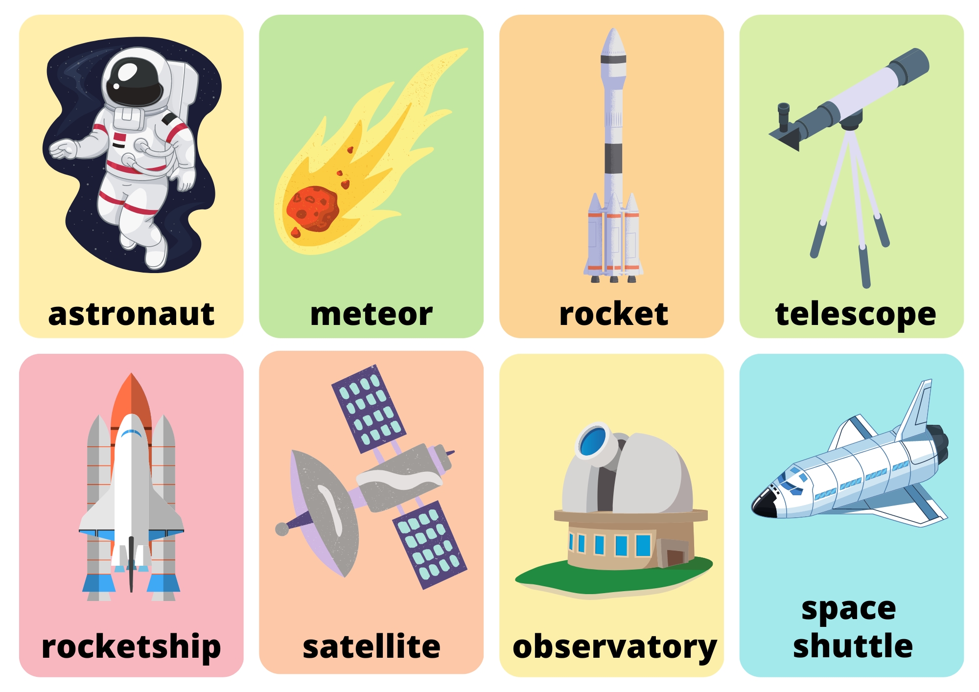 Space Flashcards For Kids and ESL Students